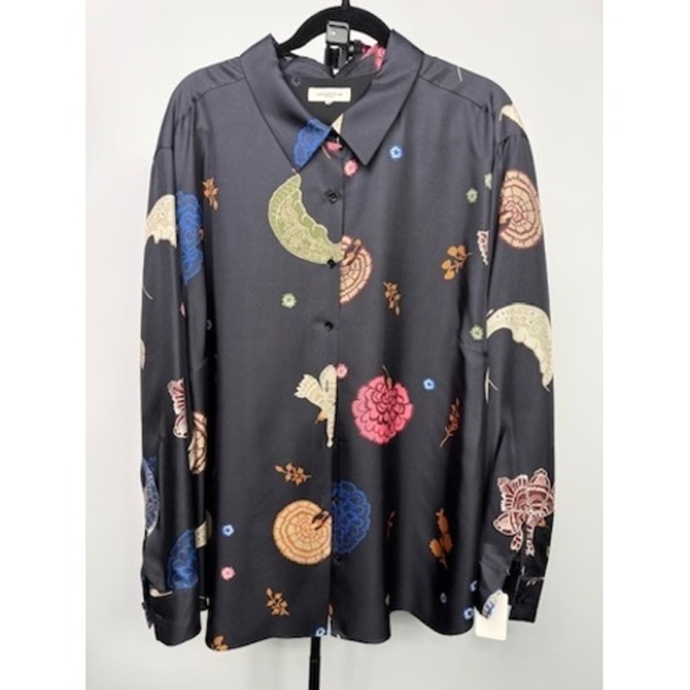 Lafayette 148 New York Celestial Navy Silk Button Front Blouse 3X